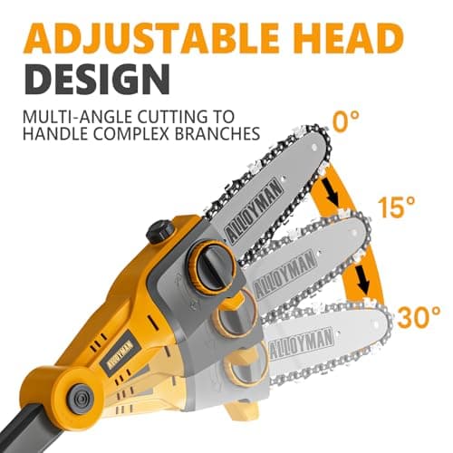 Alloyman Pole Saw 8-Inch Cordless and 16-Inch Pole Hedge Trimmer 2-in-1,with 2 Packs 4.0Ah Batteries & Charger,for Tree Trimming and Shrubs Pruning