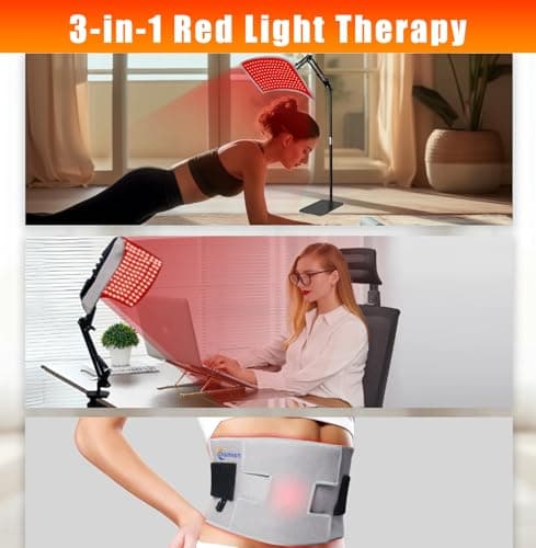 3-in-1 Red Light Therapy for Face and Body, 36W Red Light Therapy Lamp with Stand and Timer, Red Light Therapy Belt with 660nm & Infrared 850nm, for Pain Relief, Improve Sleep, Skin Health