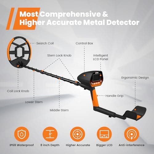 Metal Detector for Adults & Kids, GoGonova Kids Metal Detector, Waterproof Metal Detectors with High Accuracy Lightweight 8" Search Coil, All Metal & Disc Modes for Junior & Youth Gold Detector