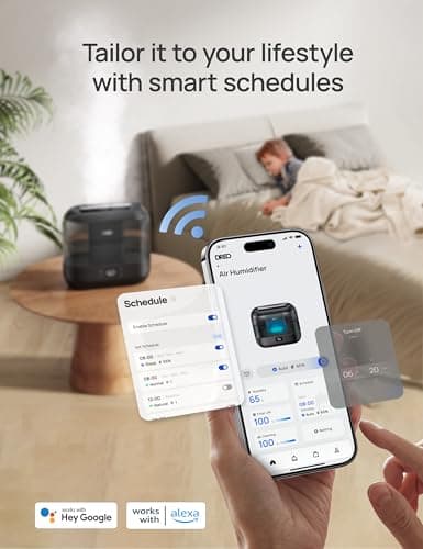 Dreo Smart Humidifiers for Bedroom, Top Fill 4L Cool Mist Humidifier with Nightlight, 32H Runtime, Touch/APP/Voice Control, Quiet Ultrasonic Humidifiers for Large Room, Home, Baby, Plants, Office