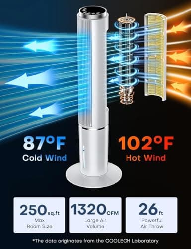 42 INCH Portable Air Conditioners w/LED Touch Screen, 4 Mode&3 Speed,1-Gal Tank for 15H Cooling Evaporative Air Cooler,12H Timer, No Hose No Window Needed, 90° Oscillating AC Unit for Bedroom