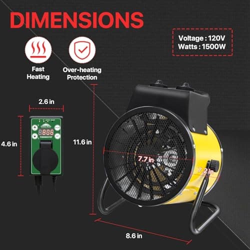 EAGLE PEAK 1500W Electrical Outdoor Heater with Thermostat, Heater for Greenhouse, Grow Tent, Garage, RV, Water Resistant IPX4, Overheat Protection Radiant Heating, Yellow