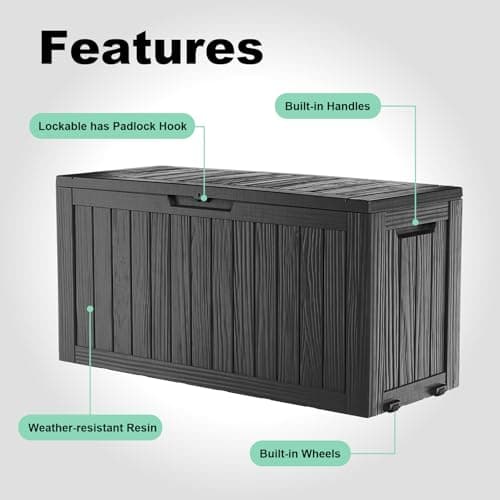 76 Gallon Outdoor Deck Box,Storage Lockable Waterproof Patio Furniture,Garden Tools,Cushions,Pool Accessories Outside Storage Resin Box(Black)