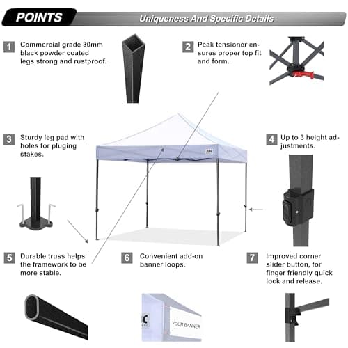 ABCCANOPY Patio Pop Up Canopy Tent 10x10 Commercial-Series (White)