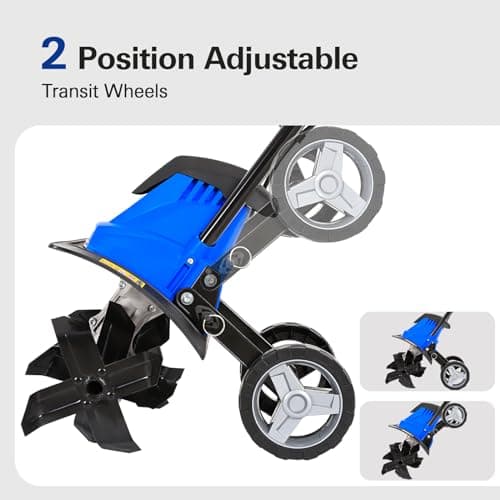 BILT HARD Electric Tiller Cultivator 14 inch, 10 Amp 4 Steel Tines Corded Tiller for Gardening with Foldable Handle, Portable Garden Rototiller with Adjustable Wheels