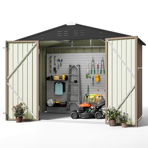Greesum Outdoor Storage Shed 6 x 8 ft. Utility Tool Shed Metal Storage Garden Shed with Door & Lock for Patio Storage, Brown