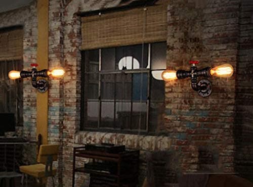 BYSUN Retro Industrial Steampunk Wall Sconce, 2 Lights Metal Water Pipe Style Mounted Lamp Light Fixture, E26 Industrial Vintage Edison Lamp