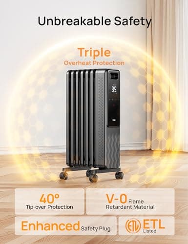 Dreo Oil Filled Radiator, Electric Radiant Heaters for indoor use Large Room with Remote Control, Child Lock, 4 Modes, Overheat & Tip-Over Protection, 24h Timer, Digital Thermostat, Quiet, 1500W