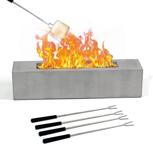 Poofzy Table Top Firepit, Indoor Fire Pit Tabletop Concrete, Portable Ethanol Tabletop Fireplace Outdoor for Patio Home Decor Housewarming 14.9x3.3x3.3 in (Gray)