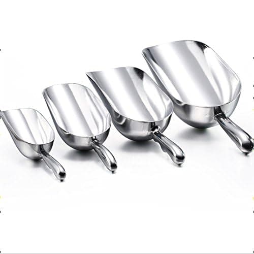 Ice Cube Endurance Scoop, Cast Aluminum Shovel Scoops Kitchen Utility Scoops Set Contoured Handle，Ideal for Ice Cube Coffee Bean Food Candy Flour Popcorn Rust Free, Solid & Dishwasher Safe (Silver)
