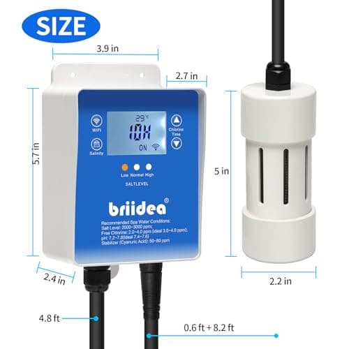 WiFi Salt Chlorine Generator, Briidea Chlorine Generator with USA Titanium Salt Cell, Designed for Hot Tubs & Swim Spas Up to 2,000 Gallons, Advanced APP Remote Control