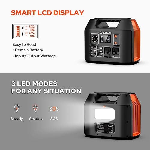 EnginStar Portable Power Station 300W 296Wh Battery Bank with 110V Pure Sine Wave AC Outlet for Outdoors Camping Hunting and Emergency, 80000mAh Backup Battery Power Supply for CPAP