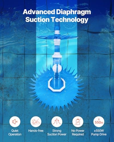 VEVOR Suction Pool Cleaner, Automatic Pool Vacuum Cleaner, Suction Side Automatic Pool Cleaner, Suction Vacuum Pool Sweeper with 12 Hoses, for In-ground Pool and Above-Ground Pool Up to 20 x 35 ft
