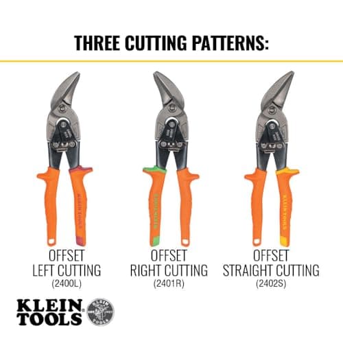 Klein Tools 2401R Right-Cutting Offset Snips, Aviation Tin Snips with Forged Blade for Precision Sheet Metal Cutting