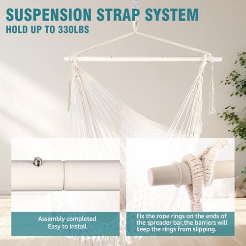 Chihee Hammock Chair Super Large Hanging Chair Soft-Spun Cotton Rope Weaving Chair, Collapsible Strong Metal Spreader Bar Wide Seat Lace Stretch Swing Chair Indoor Outdoor Garden Yard Theme Decoration