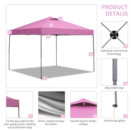 GDY 10'x10' Pop Up Canopy Tent, Outdoor Canopy Tent, Commercial Instant Gazebos, Portable Shelter Canopies, for Patio/Outdoor/Wedding Parties and Events,(Pink).