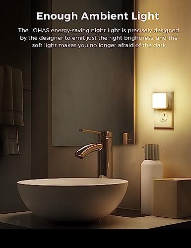 L LOHAS LED Night Lights Plug into Wall 2-Pack, 0.3W Plug in Night Light, Dusk to Dawn, 3000K Soft White, Bright Nightlight Auto-On/Off, for Adults Kids Room Bedroom Bathroom Hallway Kitchen, Non-Dim