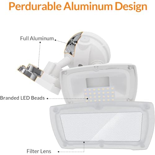 LEPOWER 2 Pack LED Security Light Dusk to Dawn Outdoor Flood Light Fixture with 2 Adjustable Heads, 3000LM/28W, 5500K, IP65 Waterproof Exterior Flood Lights for Garage, Backyard (White)