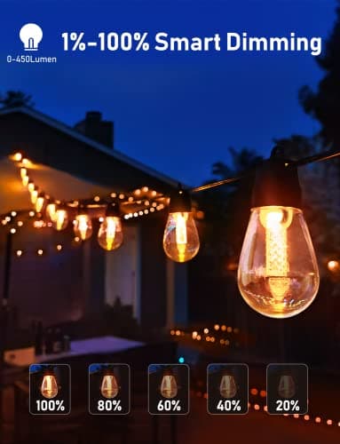 Outdoor String Lights with Dimmer - 50Ft Led Patio Lights App Control Commercial Grade Weatherproof Outside Light with Timer 3 Modes 25 S14 Edison Vintage Shatterproof Bulbs for Patio Garden Backyard