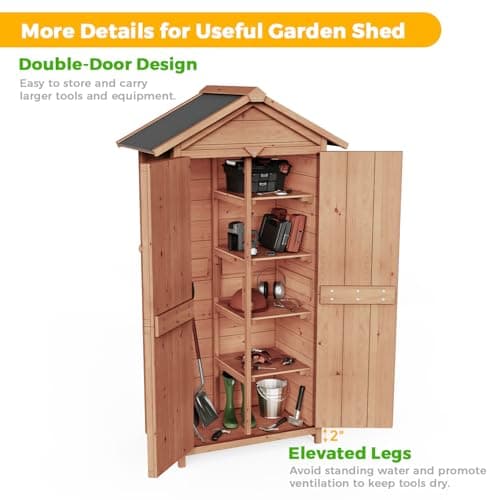 66" Outdoor Storage Shed with Double Doors, Large Wooden Capacity Storage Tool Cabinet Box with Waterproof Roof, Garden Wood Tool Shed for Yard Deck Lawn Farmland (Cherry)