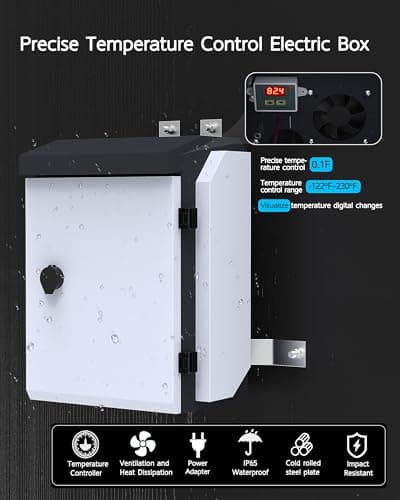 Outdoor Electrical Box with Thermostat and Fan, Precise Temperature Control 0.1°F, IP65 Water Resistant Rating, Galvanized Steel, Aluminum Rear Beam(15.7"x12.6"x9.6")