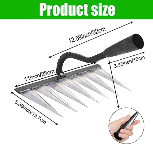 Garden Rake, Gardening Tools Heavy Duty Rake with 7 Metal Tines,Sharp Durable Garden Weeding Tools, All Steel Hardened Hoe Garden Hand Rake Tools for Backyard Lawn Loosening Planting Weeding (7 Tines)