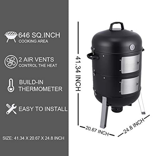 20.5 Inch Vertical Charcoal Smoker and Grill Combo, Heavy-Duty BBQ Smokers for Outdoor Cooking Camping