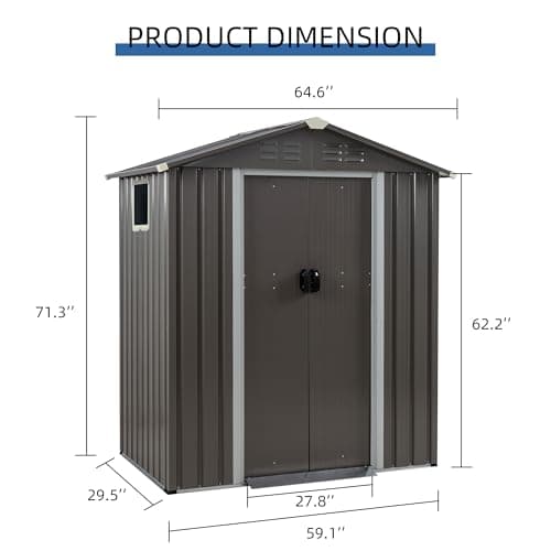 JY QAQA 5x3 FT Metal Outdoor Garden Storage Shed,Waterproof Metal Garden Sheds with Window and Lockable Double Door,Weather Resistant Steel Tool Storage House Shed for,Garden,Patio,Lawn