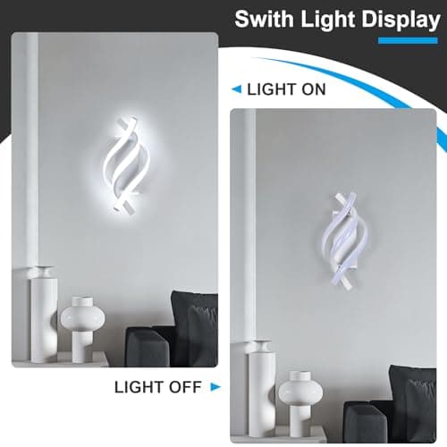 DELIPOP Wall Sconces, Spiral Modern LED Wall Sconce Lighting, 6500K Cool White Indoor Wall Light, Acrylic LED Wall Lamp for Bedroom, Bathroom, Living Room, Hallway, Balcony (White)