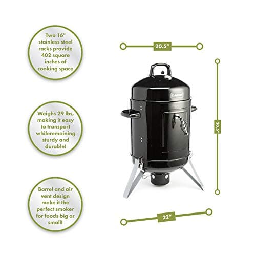 Cuisinart 16” Vertical Charcoal Smoker, Integrated Thermometer, Water Bowl and Dual Vents Perfect for Smoked Brisket, Chrome Plated Grates Smoker Grill for BBQ, Camping, Tailgates