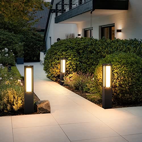 Landscape Path Light, Stainless Steel 8W 800LM Luxury LED Lighting, 32 Inches Modern Outdoor Bollard Lighting for Lawn, Patio, Courtyard and Driveway Decoration