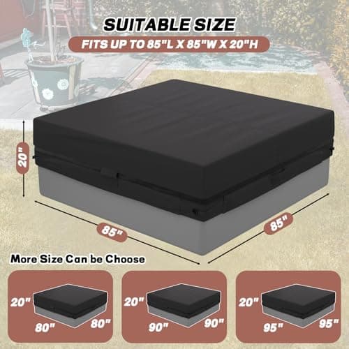 Outdoor Hot Tub Cover, 85×85 Inch Heavy Duty SPA Cover Waterproof, Hot Tub Protector Cover Replacement Weatherproof Protection Cap