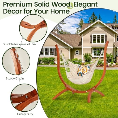 Premium Wooden Hammock Stand only (500 lbs/226kg), Sun Protection & Rain Resistant, Heavy Duty Premium Solid Wood Hammock Chair for Indoor or Outdoor Use, Safe & Stable (Hammock Not Included)