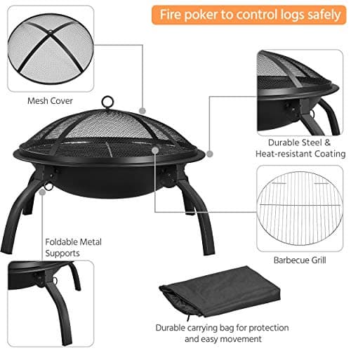 Yaheetech 21inch Fire Pit Portable Folding Steel Fire Bowl Garden Treasures Fire Pit for Outside Fireplace with Carrying Bag, Spark Screen, BBQ Grill & Log Grate for Patio Backyard Camping Bonfire