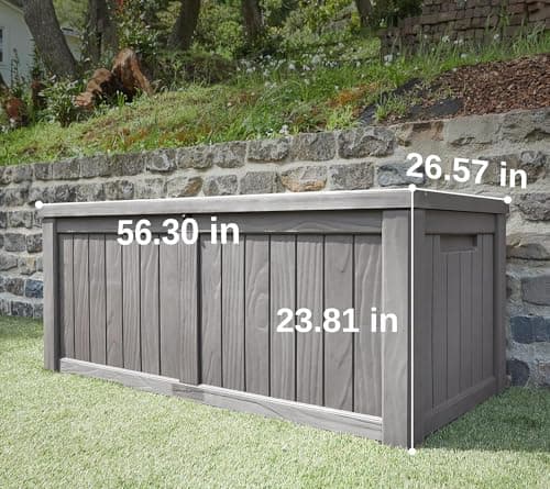 EAST OAK Outdoor Storage Box, 120 Gallon Deck Box with Stainless Steel Rods Large Resin Storage Bin for Patio Cushions, Garden Tools, Waterproof and UV Resistant, Lockable, outside storage, Grey