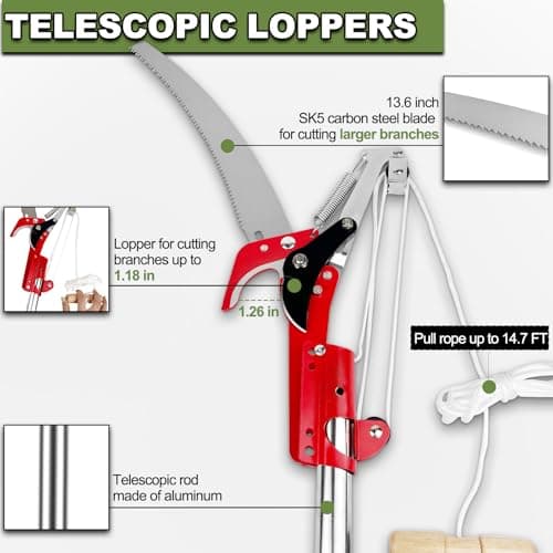 13ft Pole Saws for Tree Trimming, Lightweight Stainless Steel Tree Trimmers Long Handle Pruner, Tree Pruner Extendable, Manual Pole Cutter for Yard Garden Patios Trees Branches Cutting