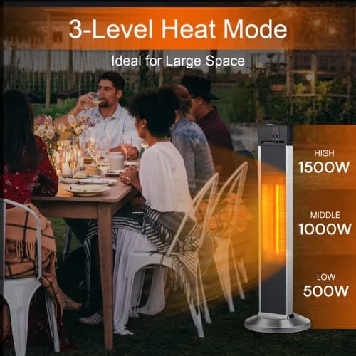 Electric Patio Heater for Outdoor Use, Infrared Heater w/Remote, Auto Shut Off, 500/1000/1500W Radiant Heater, Super Quiet 3s Instant Warm Vertical Space Heaters for Indoor Use Large Room