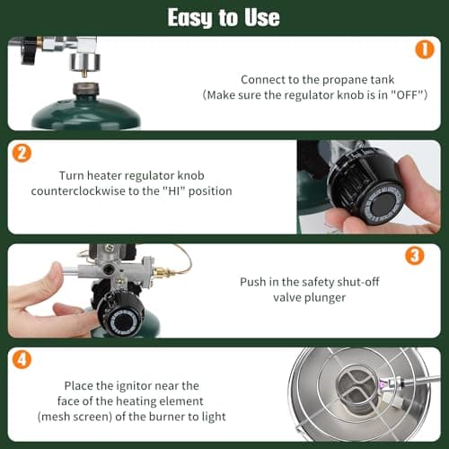 KOMAN Propane Heater for Tent, Camping & Patio - Portable Outdoor Heater with 1lb Propane Tank & 20-40lb POL Adapter, Safety Shut-off Valve & Tip-over Switch
