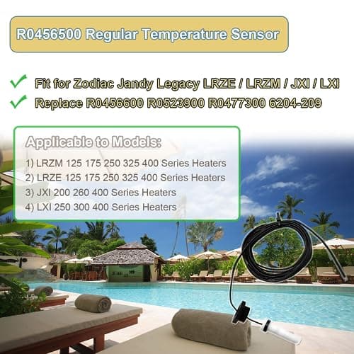 Upgraded R0456500 Temperature Sensor, for Zodiac Jandy Legacy LRZE / LRZM / JXI / LXI 125 175 200 250 260 300 325 400 Pool / Spa Heaters, Replace R0456600 R0523900 R0477300 6204-209 Thermistor Sensor