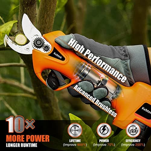 Pruning Shear Battery Powered, Kebtek Cordless Portable Electric Pruner with 2Pack 2Ah Rechargable Batteries -16.8V 25MM(0.98Inch) Cutting Diameter