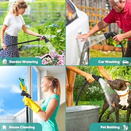 Garden Hose Non-Expanding 100ft, Flexible Garden Hose with 10 Function Hose Nozzle, Lightweight, Kink Free and Water Hose for Outdoor,Yard, Lawn, Car Wash, Marine,and Camper Use