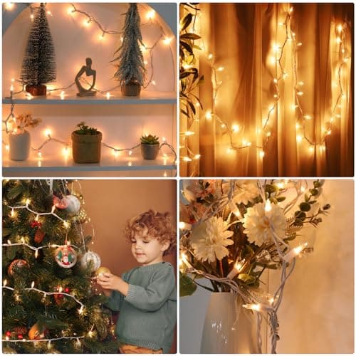 Christmas Lights 100 Count Clear Mini Lights White Wire UL Certified Connectable Warm White String Lights for Christmas Tree,Garland,Home,Patio, Wedding,Party,Festival Decor