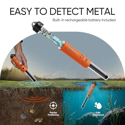 Rechargeable Metal Detector Pinpointer with 1300mAh Battery – IP68 Waterproof Handheld Probe – 360° High Sensitivity Detection Wand – Treasure Hunting Tool for Adults, Kids, Beach and Soil