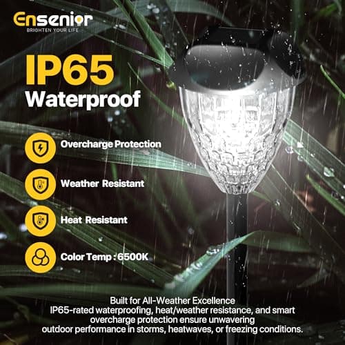 Ensenior 12-Pack Solar Lights Outdoor, Auto ON/Off 6500K LED Solar Garden Lights for Pathway, Yard, Patio, Walkway, Planter, Waterproof, Energy-Efficient Landscape Lighting