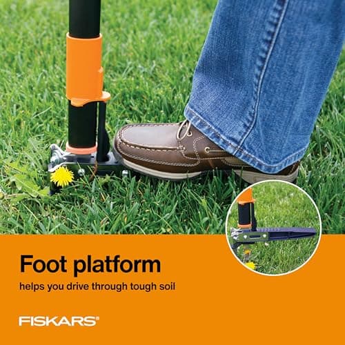 Fiskars 3-Claw Stand Up Weed Puller Tool, Gardening Weeder, Hand Weeding Tool with 39" Long Ergonomic Handle with Easy-Eject Mechanism
