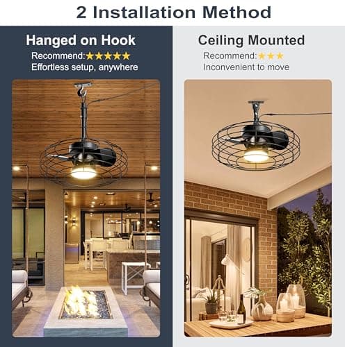 Outdoor Ceiling Fans with Light for Patios, 20'' Wet Rated Gazebo Fan Remote&APP Control, Dimmable Hanging Fan with Plug in Cord for Pergola, Black