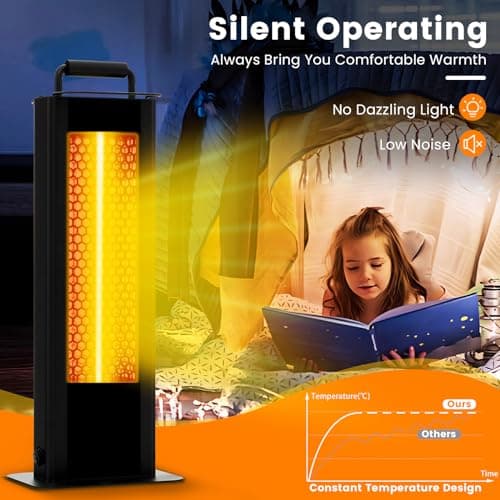 COSTWAY Outdoor Patio Heater, 1200W Freestanding Double-Sided Electric Infrared Heater w/Tip-Over Protection & Silent Heating, IP65 Waterproof Portable Heaters with Handle for Outdoor Patio Porch