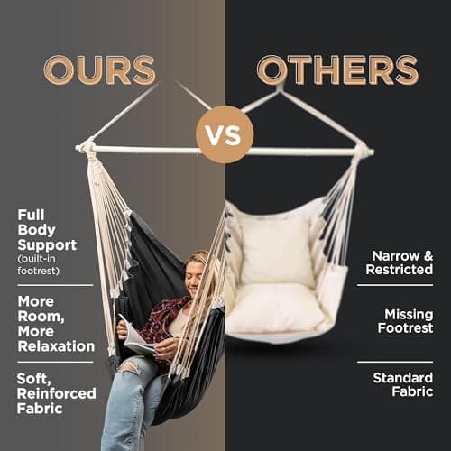 Indoor Hammock Chair Swing - Hanging Hammock Swing Chair - Indoor/Outdoor - Hanging Chairs for Bedroom, Patio, Porch, Swinging Chair Hammock for Adults - Built-In Footrest - Spacious Full Body Support