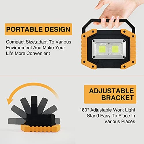 Tekstap LED Work Light Rechargeable, 30W 2000LM Portable Waterproof Rechargeable Work Lights with Stand, Battery Powered COB Flood Lights for Power Ouage Emergency Outdoor Camping Garage