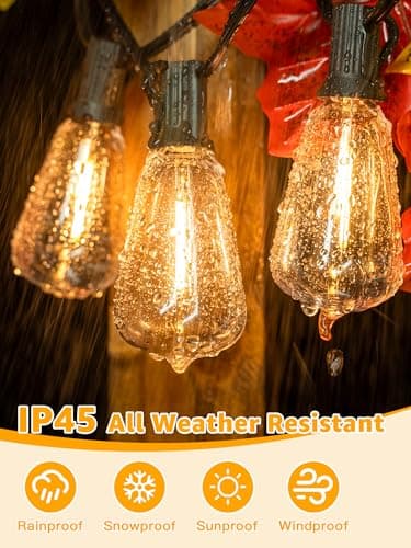 Outdoor String Lights Dimmable with Remote, 100 FT Outdoor Lights with 2 Timer and 3 Mode, Waterproof & Shatterproof Patio Lights, 2200K Energy Saving String Lights 3 Spare Bulbs for Patio Yard